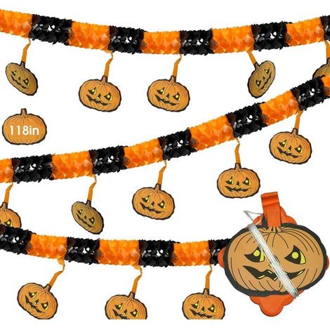 Guirlande Halloween Citrouille Papier 3m Avec Bannière Décoration Intérieure Extérieure Fête Bar (1/5)