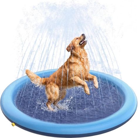 Piscine pour Chiens 100 cm,Tapis d'arrosage Pliable,Piscine à Ramer pour Chiens,Tapis Gonflable épais pour Jeux Aquatiques,Jouet d'eau pour Jardin d'été, Plage et Piscine, arroseur pour Chiens en (1/5)