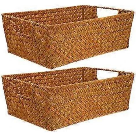 Lot de 2 paniers de rangement tressés à la main, marron, 30 cm, pour pain, fruits et en-cas. Idéal pour la maison, la cuisine ou un restaurant. (1/2)