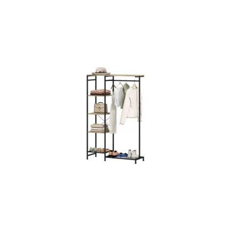 Porte-manteau, portant à vêtements avec tringle, étagère à chaussures, meuble de rangement avec dispositif anti-basculement, chêne