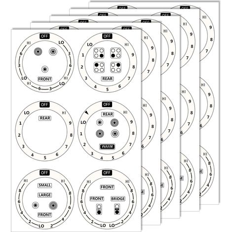 XEPHO Lot de 5 Autocollants de Boutons Cuisinière, Autocollants Adhésifs avec Symboles pour Commande Brûleur Supérieur, Cuisinière à Gaz Four Bouton Identification (1/5)