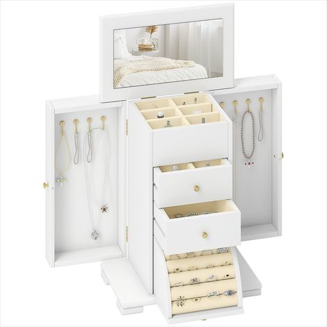 Coiffeuse Boîte à bijoux en bois 4 niveaux avec miroir et tiroirs (1/5)