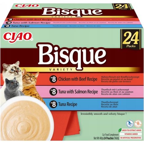 Inaba Ciao Bisque 24x40g sopa de gato atún ternera pollo