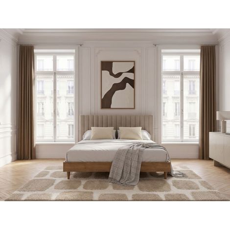 BOBOCHIC - Lit OCEANE avec lattes massives 140x190 Beige (1/5)