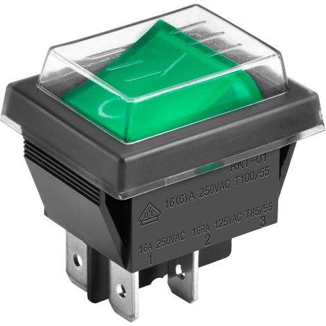 Interrupteur à bascule ON-OFF DPST 4 bornes lumière verte 16A 250VAC avec couvercle étanche (1/5)