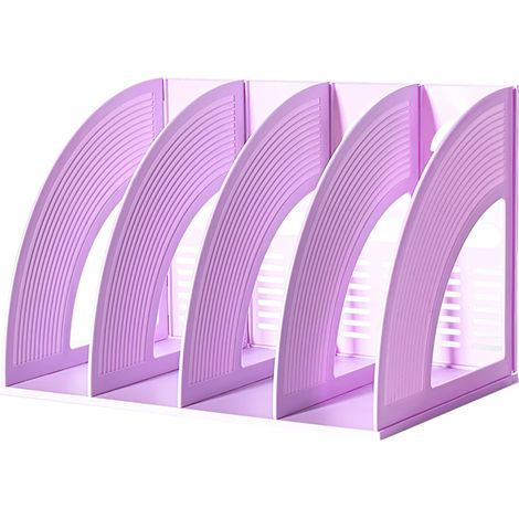 File Holder Folder Storage Desktop 4 Compartment Standing Hollow Purple Files Bookshelf Organizer Box Office Racks Displays Holds Notebooks Documents for School Working Students (1/4)