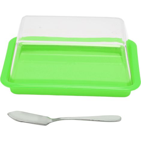 Boîte de rangement pour beurre en plastique quadrangulaire, coupe-beur, boîte à fromage avec couvercle transparent, verte (1/5)