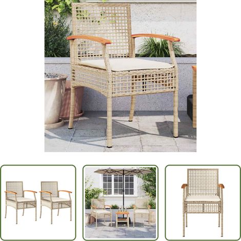 vidaXL Sillas de jardín con cojín 2 uds ratán PE beige y madera acacia (1/5)