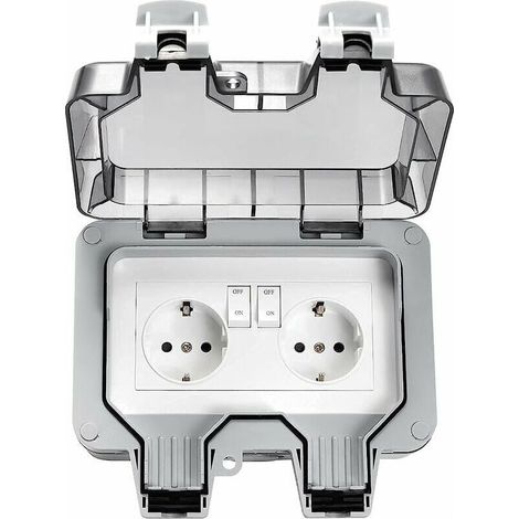 EASYCOMFORT Double Prise Extérieure Électrique Étanche IP66, Prises Murales d'Extérieur à 2 Gangs avec Couvercles de Protection (1/5)