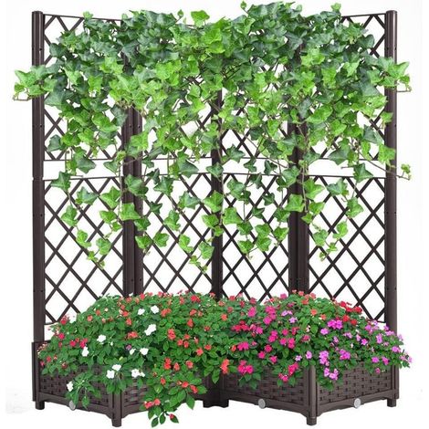 Hochbeet Rankgitter Selbstbewässerung Pflanzkasten 113x40x136cm Braun (1/5)