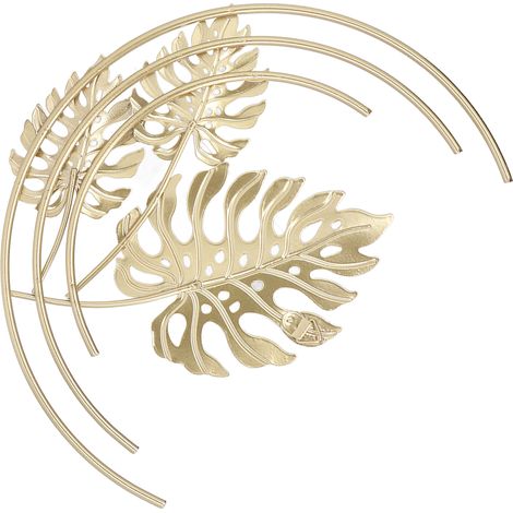 Sculpture Murale Métal Doré Feuille, Décor Moderne pour Salon Chambre Bureau