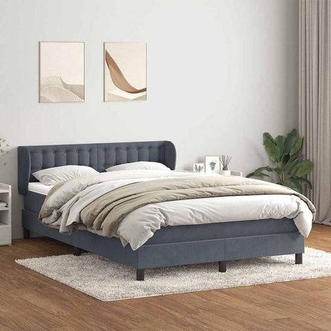 Cama box spring con colchón terciopelo gris oscuro 160x210 cm (1/5)