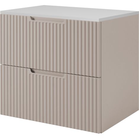 Meuble sous vasque suspendu VENA cachemire 60 cm avec plan blanc (1/5)