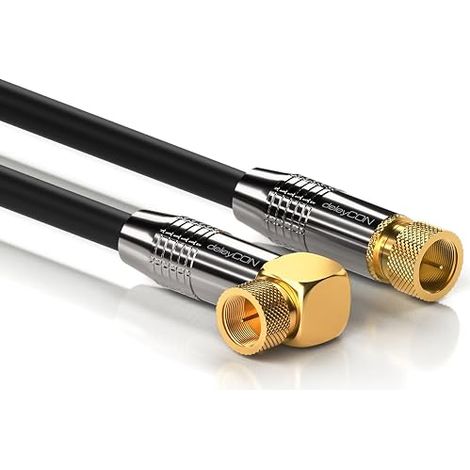 SAT Coaxial Antenna Cable - 90° F Plug to Straight F Plug - Black (1/4)