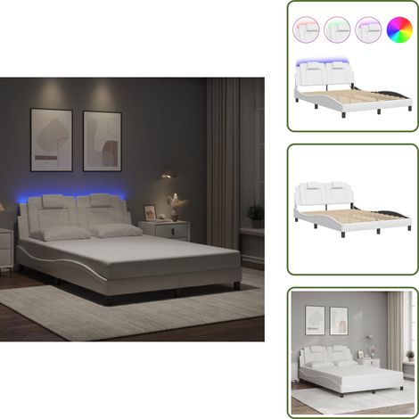 The Living Store Cadre de lit avec LED sans matelas blanc 140x190 cm - Lit Plateforme - Lit Design - Lit Avec Rangement - Cadre Lit - Literie (1/5)