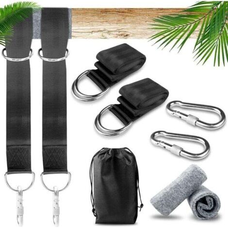 Sangle Hamac, Fixation Hamac Charge Max 400kg avec Sac de Rangement, 2 Mousquetons et Rembourrage de Protection pour Arbres, Sangle de Hamac pour Balancoire Jardin Hamac ou Siège Suspendu (1/4)