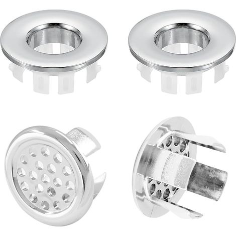 4 Pièces Bague de Débordement Lavabo Argenté - avec Design Nid d'Abeille et Anneau Classique - Insert de Trop-Plein Universel pour Salle de Bain et Cuisine (1/5)