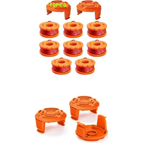 Lot de 8 bobines Fil Coupe-Bordure et 5 couvercles pour Worx 20V, Fil de 1,65 mm x 3 m, couvercles de Rechange compatibles avec Les modèles Worx WG (1/5)