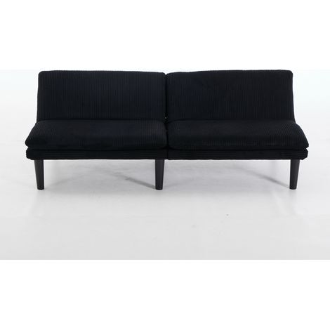 Sofá Cama 2 Plazas, Respaldo de 3 Posiciones, Estructura de Madera, Patas de Plástico Negro, Terciopelo Negro (1/5)