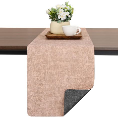 Runner da Tavola in Ecopelle Moderno Grigio Rosa 30x240 cm (1/5)