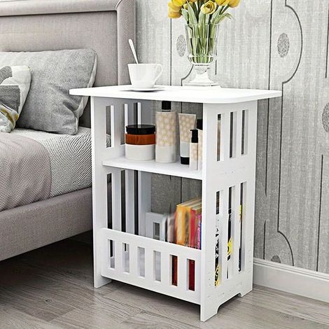 YORKING Schmaler Beistelltisch, 3-stöckig, Aufbewahrungstisch, 49 x 44 x 30 cm, schmal, Nachttisch, weiß, moderner Nachttisch für kleine Räume, Schlafzimmer, Wohnzimmer, Flur, Heimbüro (1) (1/5)