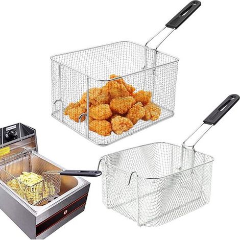 Cestello per friggitrice pieghevole in acciaio inox in 2 pezzi, friggitrice domestica per patatine fritte, cosce di pollo e bastoncini di pasta fritta, speciale qu (1/5)