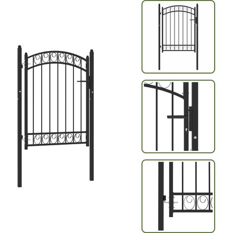 Puerta de terraza - vidaXL Puerta de valla Emmen con arco superior de acero, 100x98,5 cm, negro - Puerta de jardín con arco