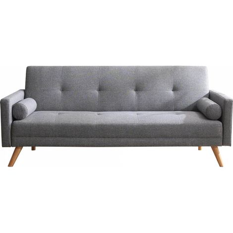 Divano letto a 3 posti in tessuto grigio WOODEN (1/5)