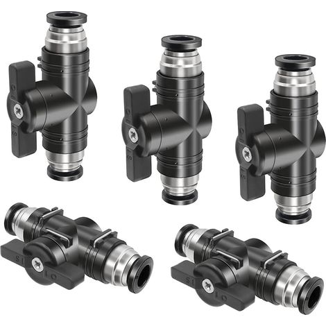 Lot de 5 raccords rapides pneumatiques de 6 mm avec vanne à bille et commande manuelle (1/5)