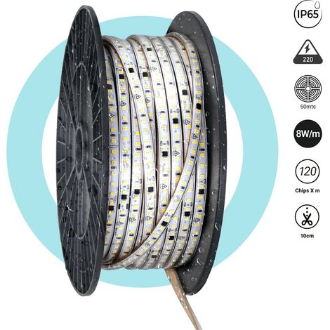 Ruban LED 220V AC - Monocouleur - 8W/m - 10mm - IP65 - 50 mètres - Blanc Froid (1/5)