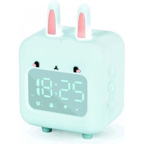 Green Children's Digital Alarm Clock, Rabbit Design with Night Light, Timer and Snooze, USB Rechargeable Bedside Clock for Girls, Boys, Bedroom, School Gift (1/4)