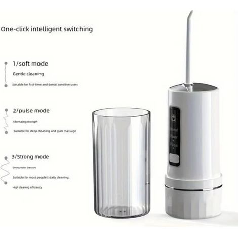 1 Hydropulseur Dentaire, 3 Modes, Réservoir 200 ML, Buses 360°, IPX7, Voyage et Maison (1/4)