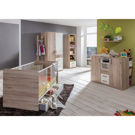 Babyzimmer Set 10-teilig in Eiche mit weiß CANTON-43 mit Wickelkommode (1/5)