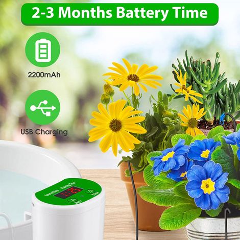 Kit d'arrosage automatique goutte-à-goutte programmable pour plantes d'intérieur et jardin, système autonome ABS blanc 2m (1/5)