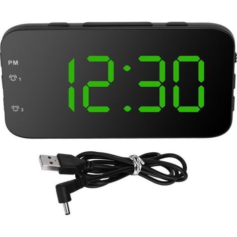 BelleRise - Réveil LED – Double alarme, écran vert clair, USB – Pour chambre, bureau, voyage – 12,3x6,1 cm (1/5)