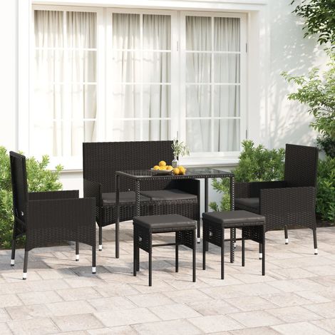Salon de jardin 6 pcs - Canapé de jardin - Ensembles de Meubles d'exterieur - avec coussins Noir Résine tressée Chic-668645 (1/5)