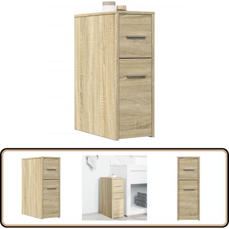 vidaXL Badschrank Schmal mit Rollen Sonoma-Eiche Holzwerkstoff