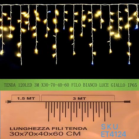 TENDA  NATALE ESTERNO NATALIZIA 120 led 3m x 30-70-40-60 CM  LUCE BIANCO CALDO GIALLA ip65 ARTICOLO ET4124