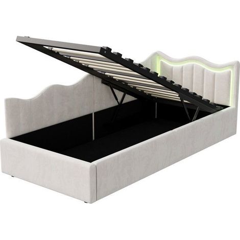 Divano Letto Convertibile 1 Posto - Velluto Bianco - LED Integrato - Ripostiglio Pratico - Design Moderno