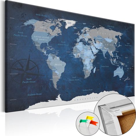 Tableau en Liège "Carte du Monde - Dark Blue World" 80 x 120 cm (1/2)