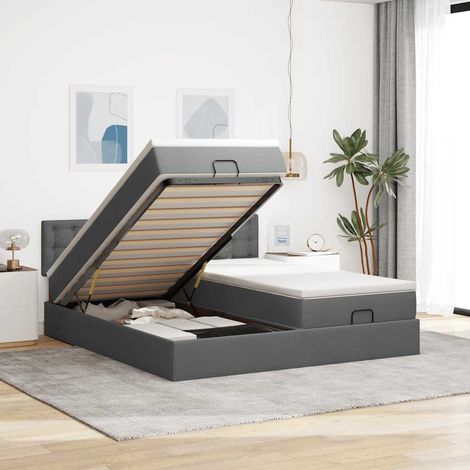 VidaXL Cadre de lit ottoman avec matelas gris foncé 180x200cm tissu (1/5)