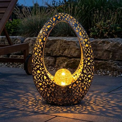 Globo – Lampe solaire décorative en métal et verre – IP44 – lumière blanche chaude 3000K – 6-8h d'éclairage – dimensions 21,5 x 9,5 x 27,5 cm