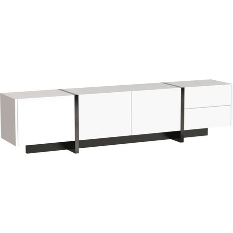 TV-Lowboard Weiß/Schwarz Hochglanz aus Spanplatte, 3 Türen, 2 Schubladen, 190 x 35 x 45 cm (1/5)