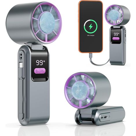 Ventilador portátil de mano con función de enfriamiento por hielo - Recargable - USB - Mini ventilador personal - para viajes, actividades al aire libre y oficina (1/3)