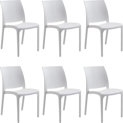 GLOUPIE Set 6 Sedie Volga In Polipropilene Bianco,54x46x81Cm,Peso 3,5Kg,Per Interno/Esterno,Made In Italy,Sedie Impilabili (1/5)