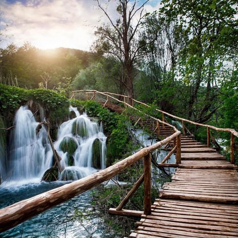 Tableau sur toile lac et cascade 65x65 cm - Impression sur Toile Murale Décorative - Image imprimée en HD sur Toile - Toile sur Châssis en Bois FSC - Fabriqué en France