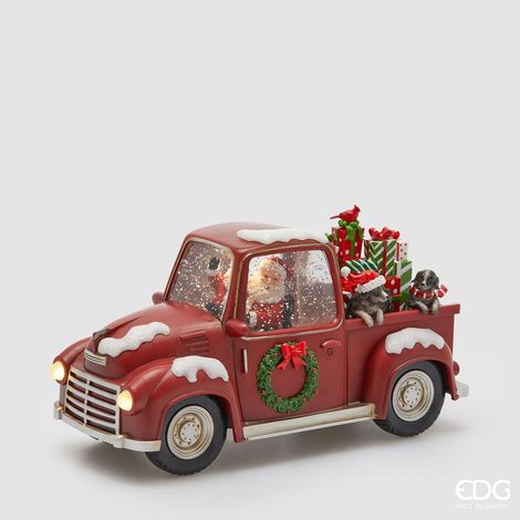 EDG Enzo De Gasperi Decoro Pick-up con Babbo Natale e Biscotti H 16 Cm L 28 Cm L 12 Cm Musica, Mov. Led Red (1/2)