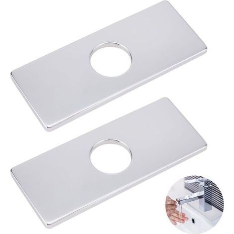 Zweiteilige silberne Armaturenplatte, 34,5 mm Lochdurchmesser, Abdeckplatte für Spülbecken, 16 cm Länge, Brückenplatte für Küchen- oder Badezimmerarmatur (1/4)