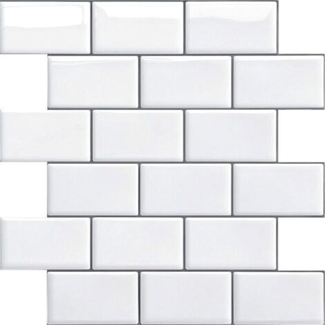Bardusch-Credence Adhesive pour Cuisine Salle de Bain, Faux Carrelage Adhesif Mural Blanc Credence Cuisine Adhesive, ImperméAble Metro 3D Dalle PVC Adhesive Murale, 4 Pièces (1/5)