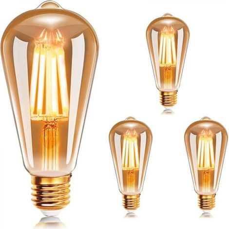 Ampoule à filament LED E27 ST64,Ampoules Vintage 4W 2200K Blanc Chaud Rétro Edison Ampoule Vintage Antique Lampe, 400Lm Equivalent à Ampoule Incandescente 40W, Lot de 3 (1/4)